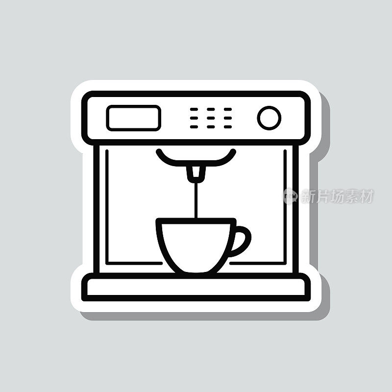 咖啡机。灰色背景上的图标贴纸
