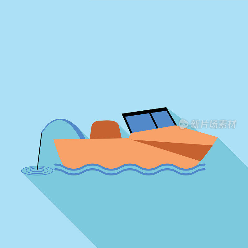 渔船-可爱的简单的平面彩色钓鱼图标