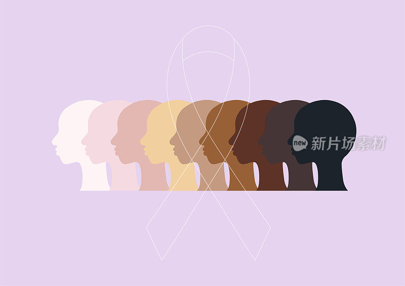 不同肤色的女性没有头发和丝带的癌症意识