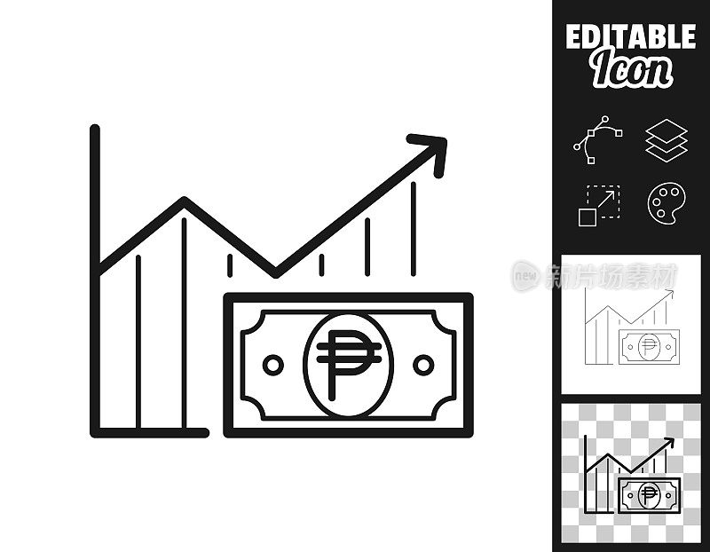 用比索纸币生长的图形。图标设计。轻松地编辑