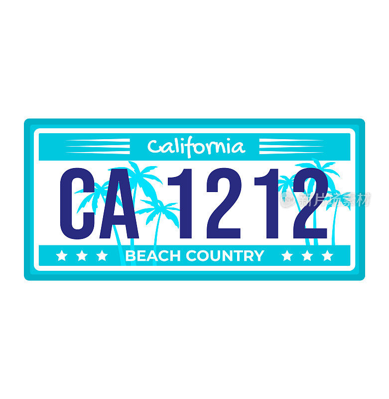 来自美国加利福尼亚州的汽车牌照，标志与手掌矢量插图。美国旧注册标志