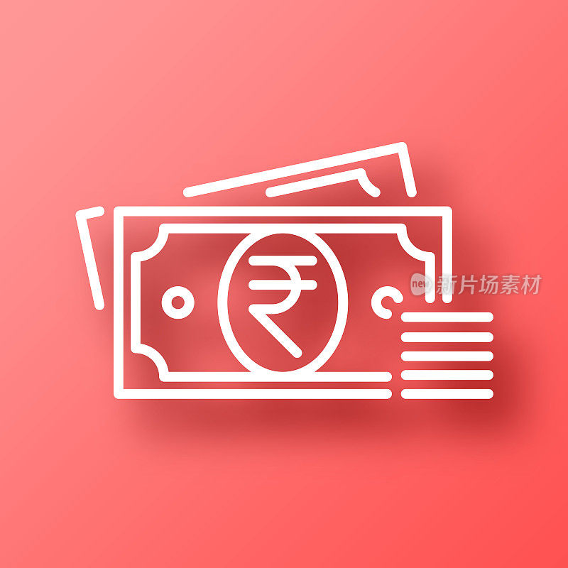 印度卢比-现金。图标在红色背景与阴影