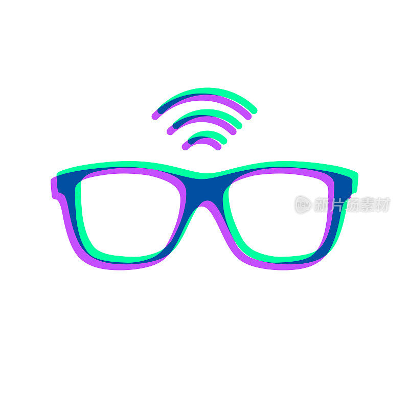 智能眼镜。图标与两种颜色叠加在白色背景上