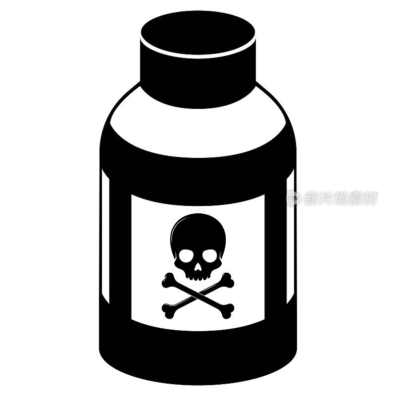 瓶子和头骨，药物，有毒产品……