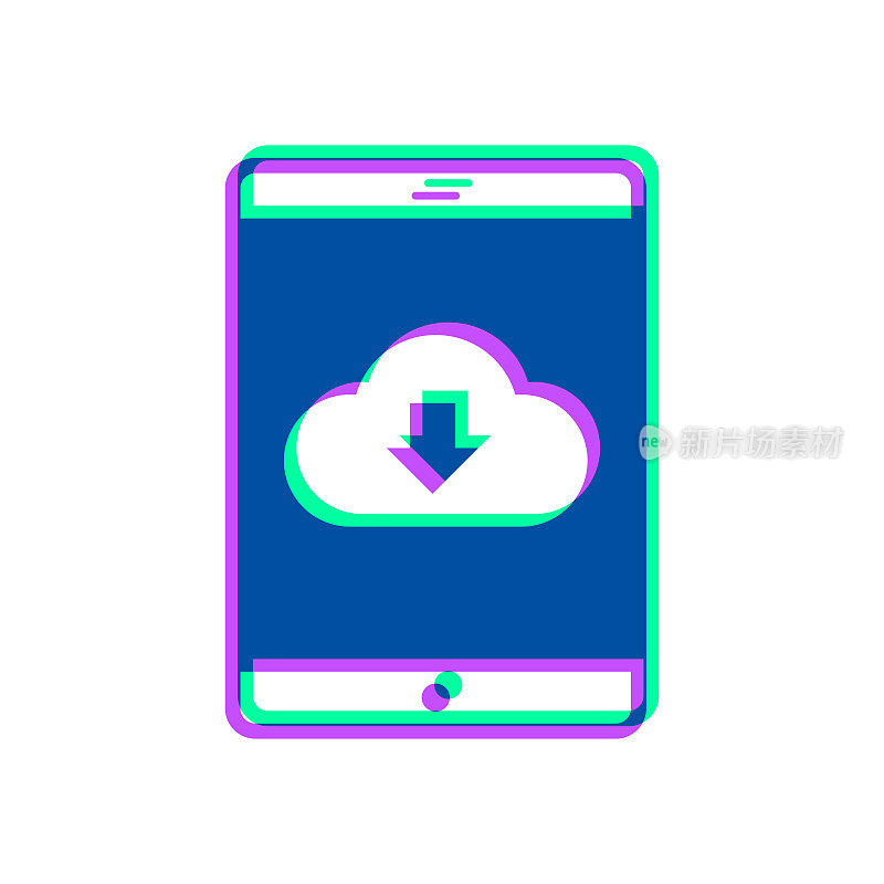 云下载到平板电脑。图标与两种颜色叠加在白色背景上