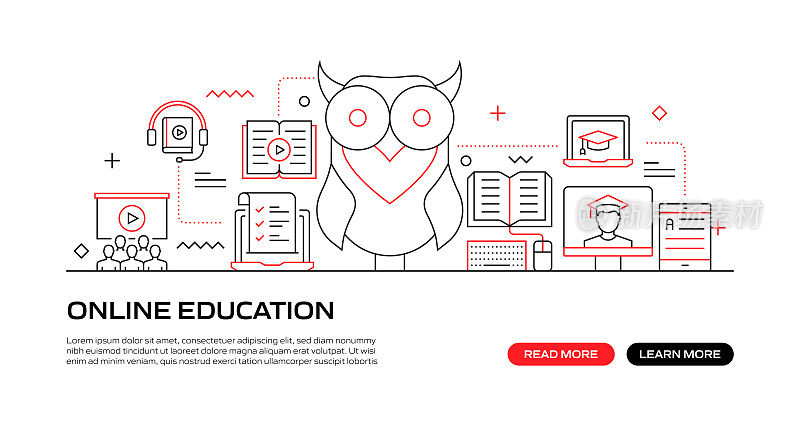 在线教育网络横幅与线性图标，新潮的线性风格矢量