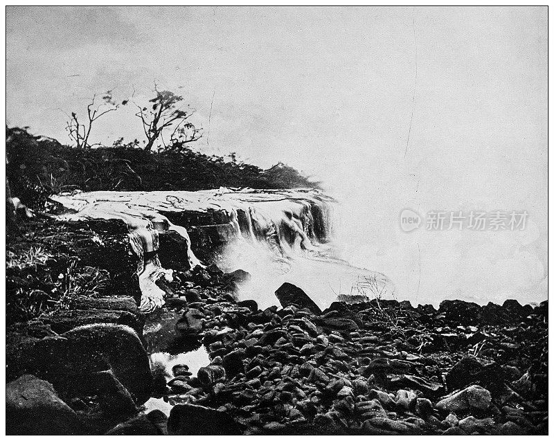 夏威夷，古董照片:冒纳罗亚火山的熔岩流