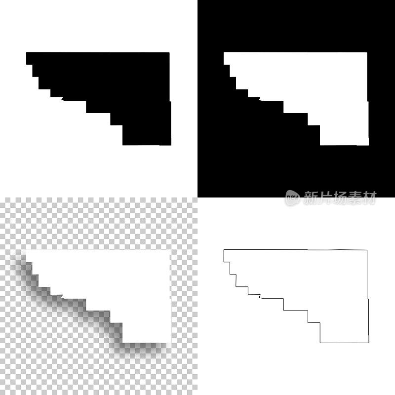 怀俄明州的瓦沙基县。设计地图。空白，白色和黑色背景