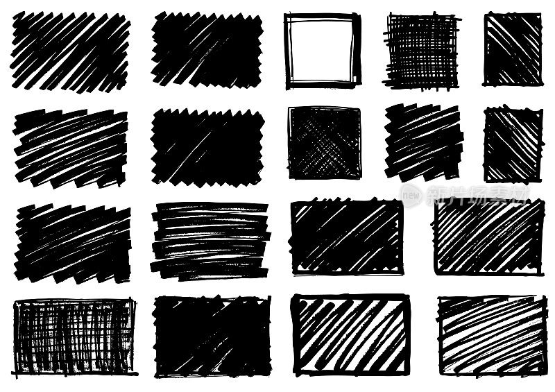 黑色笔标记矩形和正方形涂鸦形状