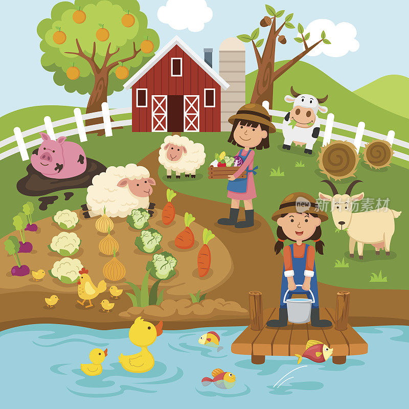 农业生产、农村landscape.illustration。