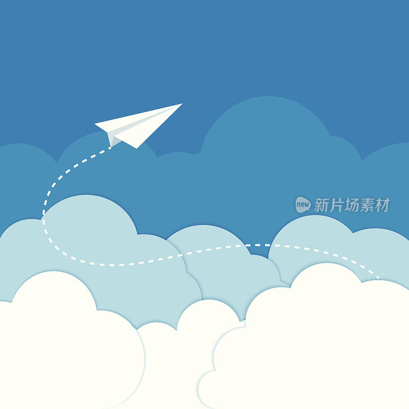 纸飞机在蓝色的背景上的云