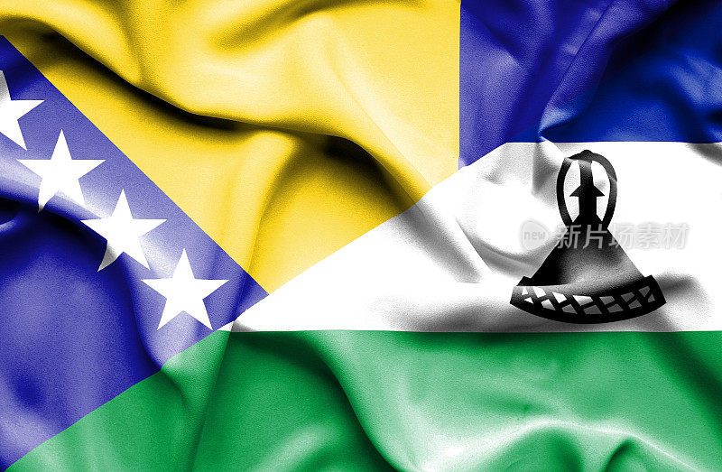 挥舞着莱索托和波斯尼亚-黑塞哥维那的旗帜