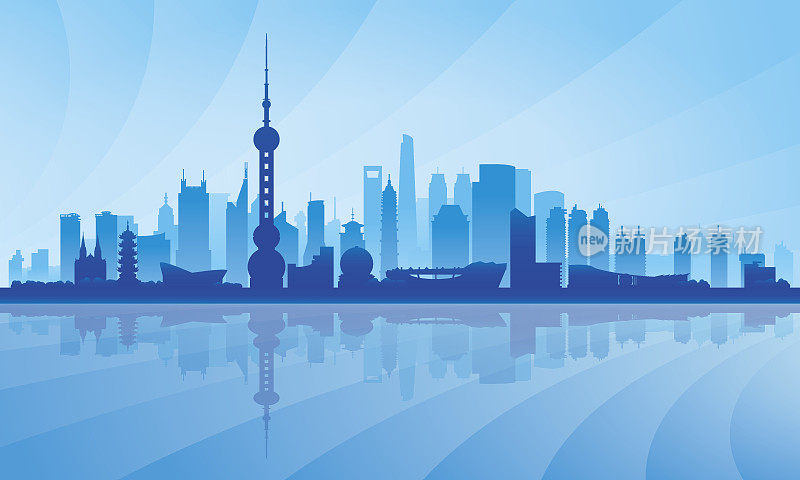 上海城市天际线剪影背景