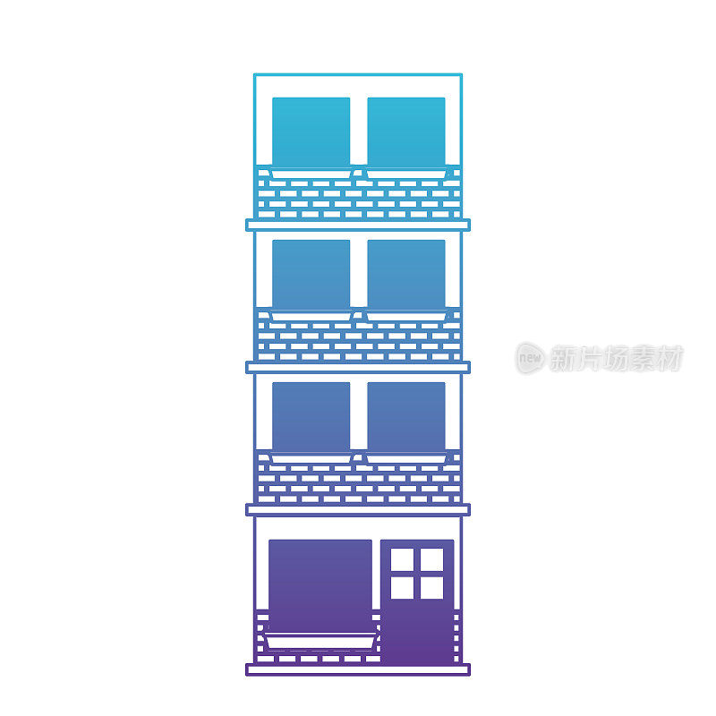 四层楼的建筑立面采用了从蓝色到紫色的渐变轮廓