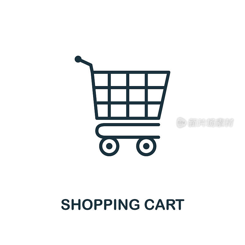 购物车图标。来自电子商务图标集合的单色风格设计。UI。像素完美简单的象形图购物车图标。网页设计，应用程序，软件，打印使用。