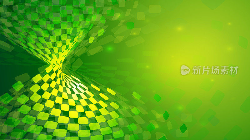 绿色数字粒子发光和抽象的绿色三角形几何背景