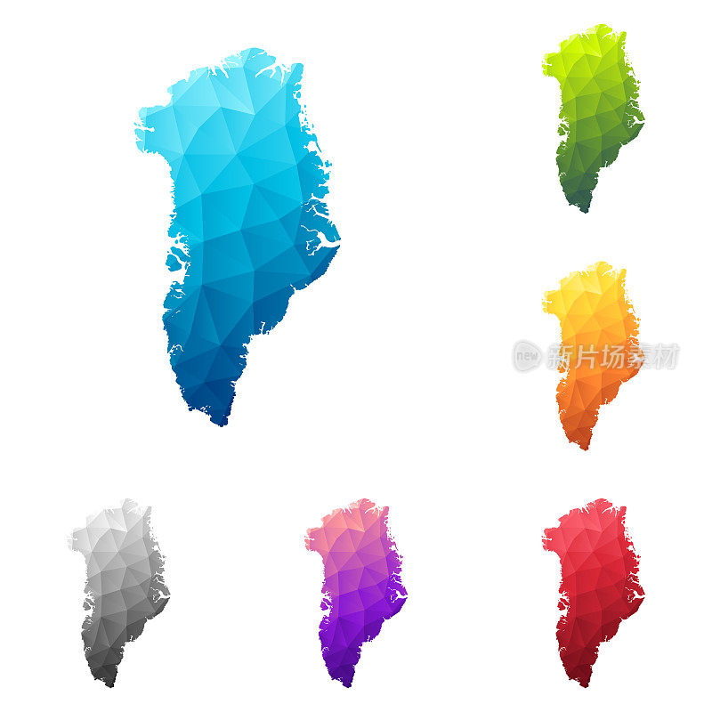 格陵兰地图在低多边形风格-彩色多边形几何设计