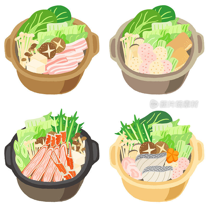 日本菜蔬菜和肉类火锅套装