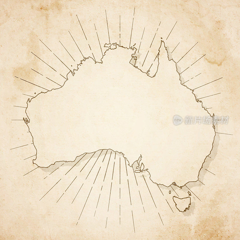 澳大利亚地图在复古风格-旧纹理纸