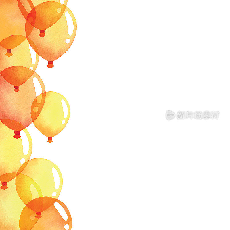 水彩黄色和橙色气球背景