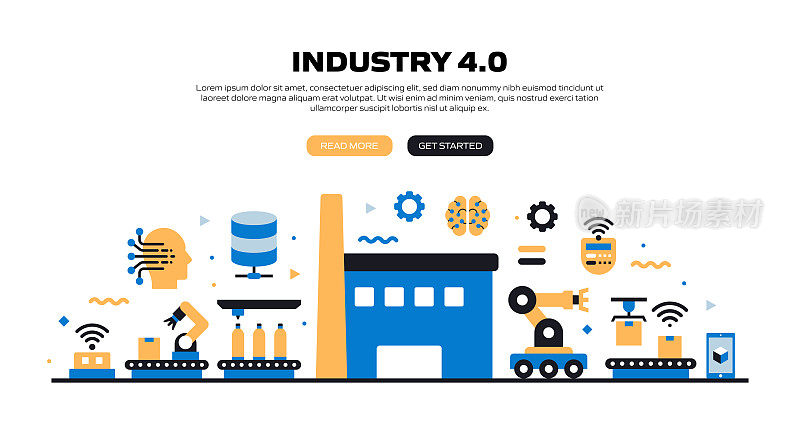 工业4.0相关现代平面风格矢量插图
