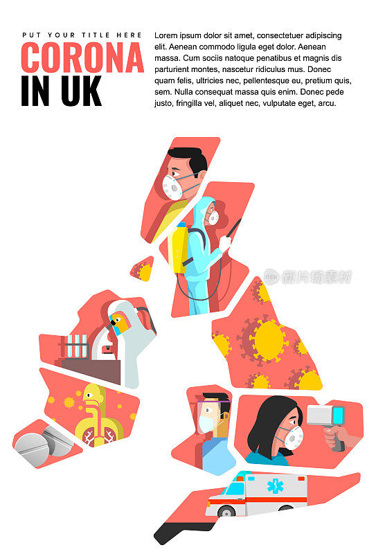 联合王国关于Corona流行病的封面和页面设计