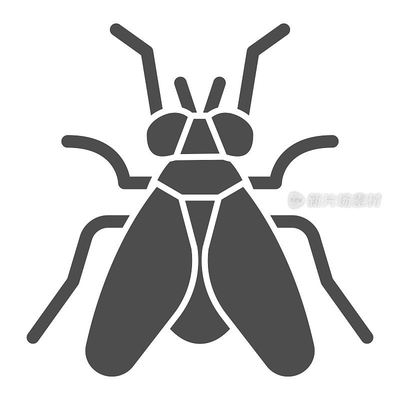 摇蚊固体图标，昆虫概念，苍蝇标志在白色背景，摇蚊图标在象形风格的移动概念和网页设计。矢量图形。