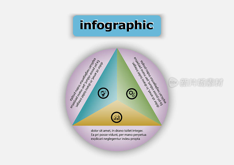 圆和三角形矢量设计图标模板。规划设计展示业务信息图模板，有3个选项。创意概念规划用于网页横幅，图表，布局，工作流。