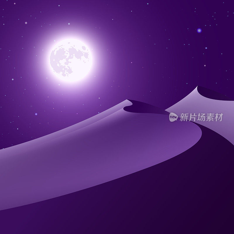 紫夜沙漠与月亮和星空