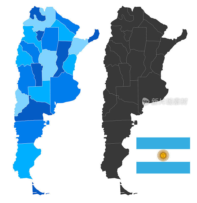阿根廷地图与国旗。高详细蓝色矢量插图