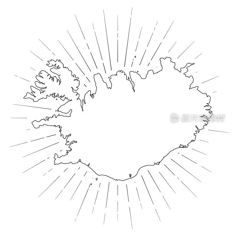 冰岛地图与阳光在白色的背景