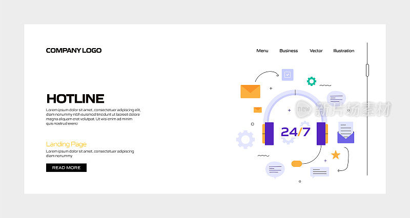 热线概念矢量插图登陆页模板，网站横幅，广告和营销材料，在线广告，业务演示等。