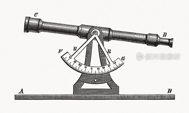 带望远镜照准仪的平面台，木刻，1893年出版