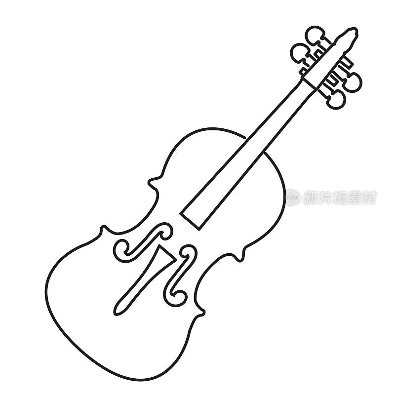 白色背景上的小提琴乐器的细线图标