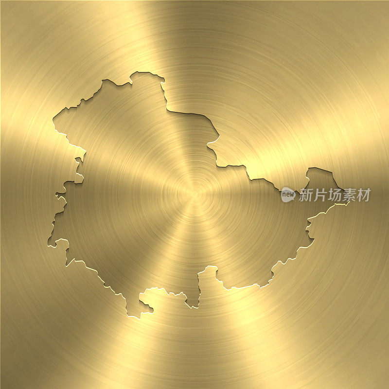 图林根州地图上的金色背景-圆形拉丝金属纹理