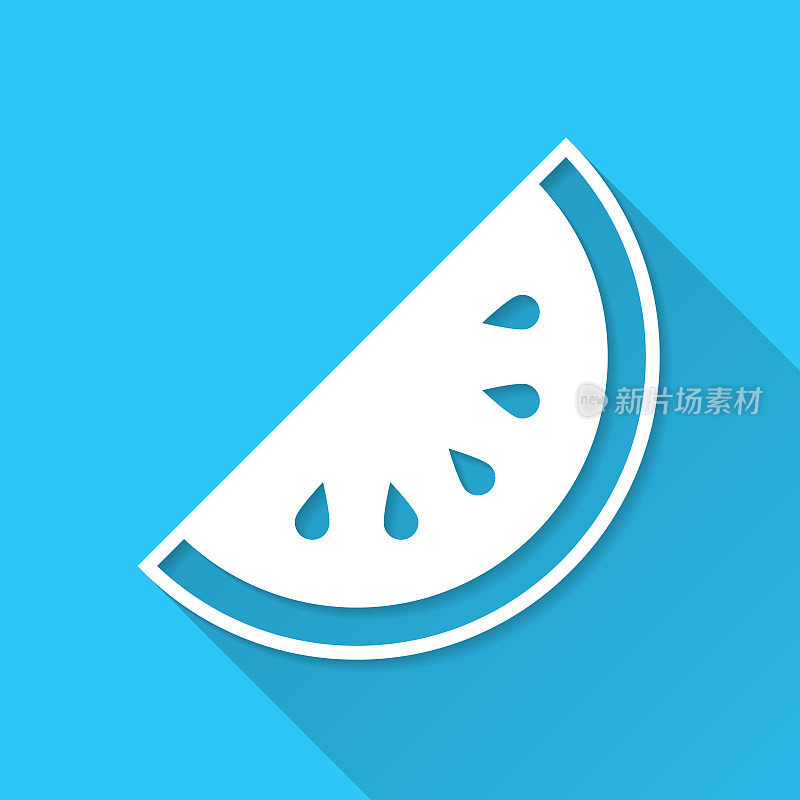 片西瓜。蓝色背景上的图标-长阴影平面设计