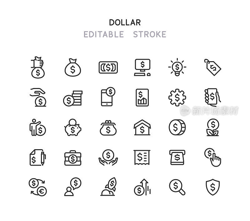 美元符号线图标可编辑的笔触