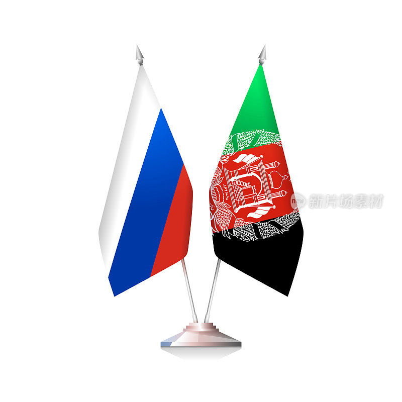 白色背景上有俄罗斯和阿富汗的国旗