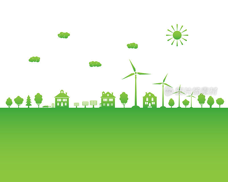 生态城市与环境保护。绿色城市，可再生能源。可持续发展的概念。拯救世界。