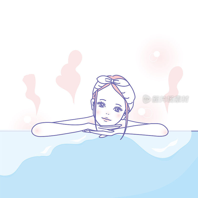 一个年轻女人在浴缸里放松的插图素材