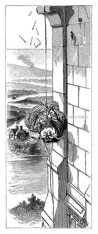 一个吊在塔边的老妇人