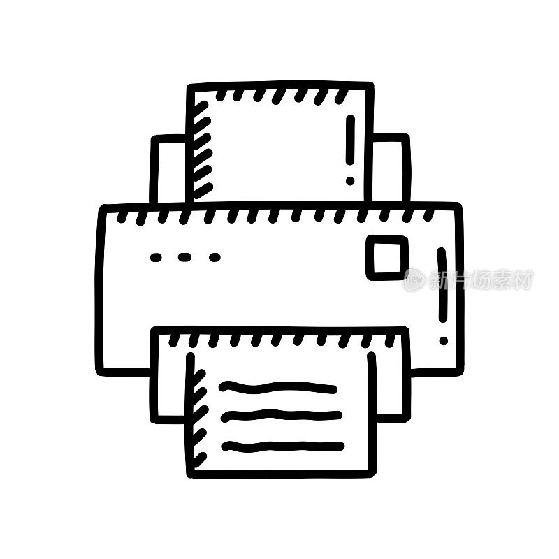 打印机手绘图标，涂鸦风格矢量插图