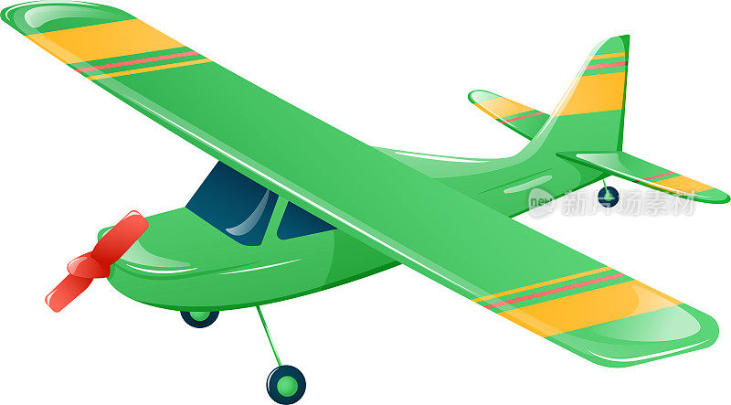 亮绿色的飞机。螺旋桨飞机，矢量插图