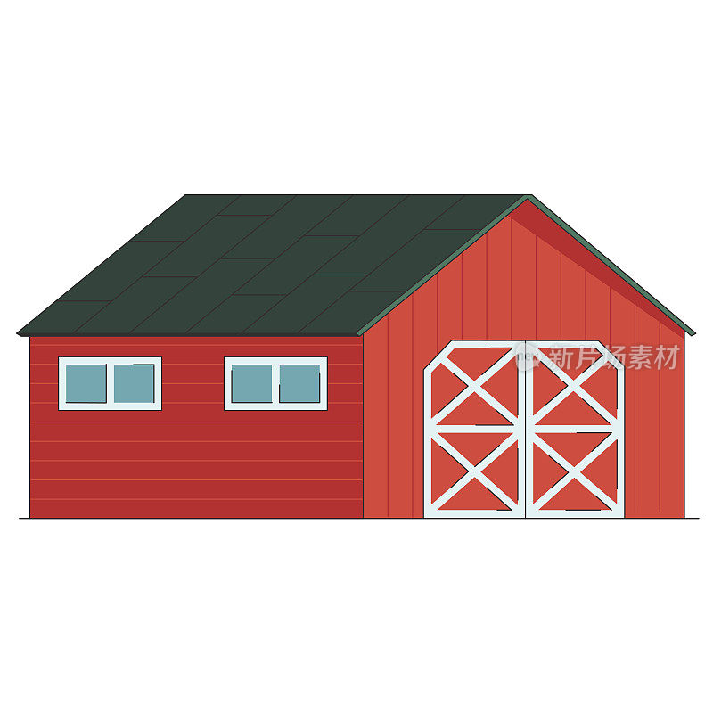 红色的木谷仓隔离在农场里