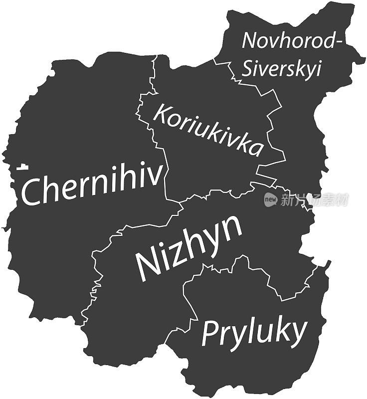 乌克兰切尔尼hiv州的深灰色地图