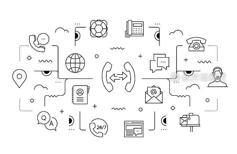 联系和支持相关矢量横幅设计概念，现代线条风格与图标