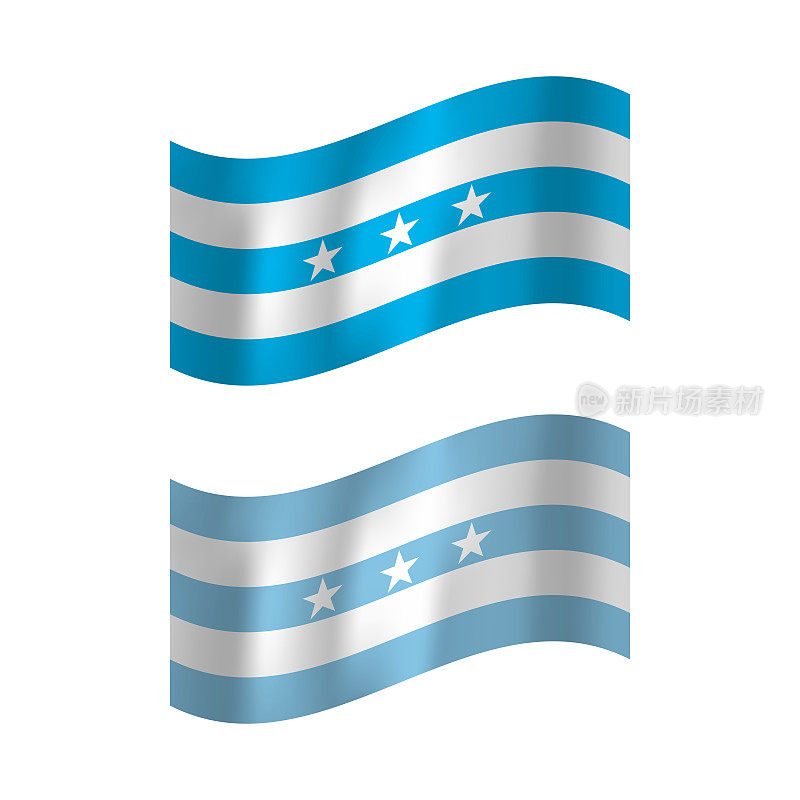 瓜亚基尔-厄瓜多尔城市旗帜。浅蓝色和白色。白色的星星。平直飘扬的瓜亚基尔旗。矢量插图。旗帜波浪抽象背景。