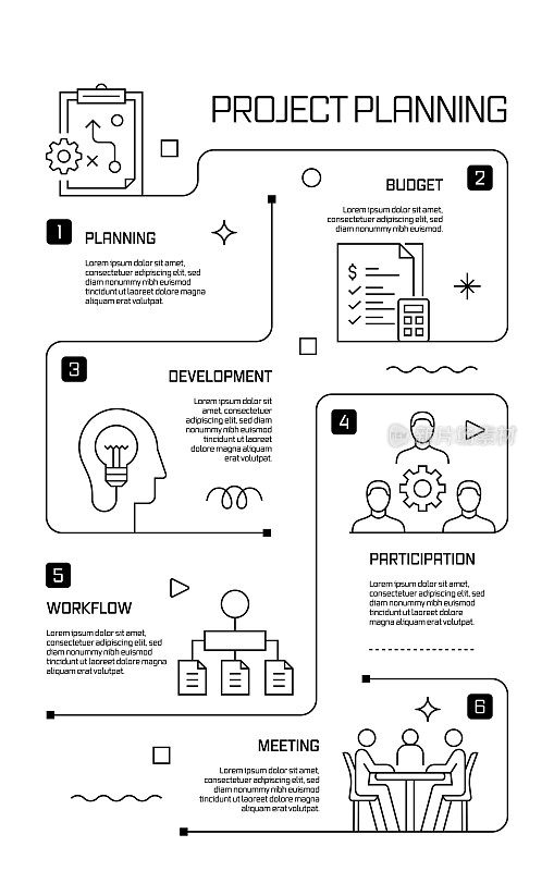 项目规划相关矢量横幅设计概念，现代线条风格与图标