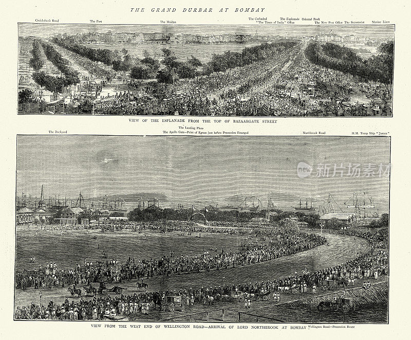 孟买大杜巴的场景，19世纪70年代，英国统治时期维多利亚19世纪，1872年