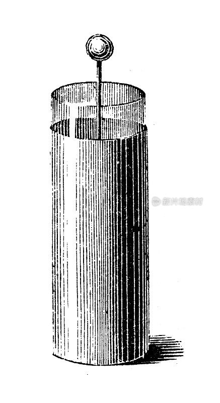 古董插图、物理原理与实验、电与磁:莱顿罐
